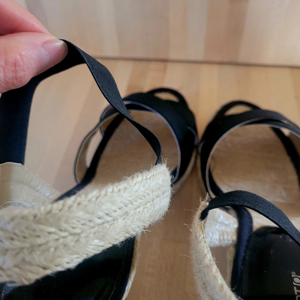 Apt. 9 Black and Tan Espadrille Wedge Cross Toe, Slingback Sandal. Size 10 - Picture 8 of 12